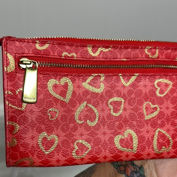 Coach Red and Gold Program Hearts Signature Clutch/ wristlet - Picture 5 of 14